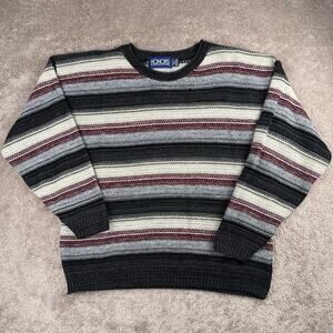 Honors Striped Crew Neck Sweater Size XL Gray Burgundy Cream Acrylic Vintage 90s